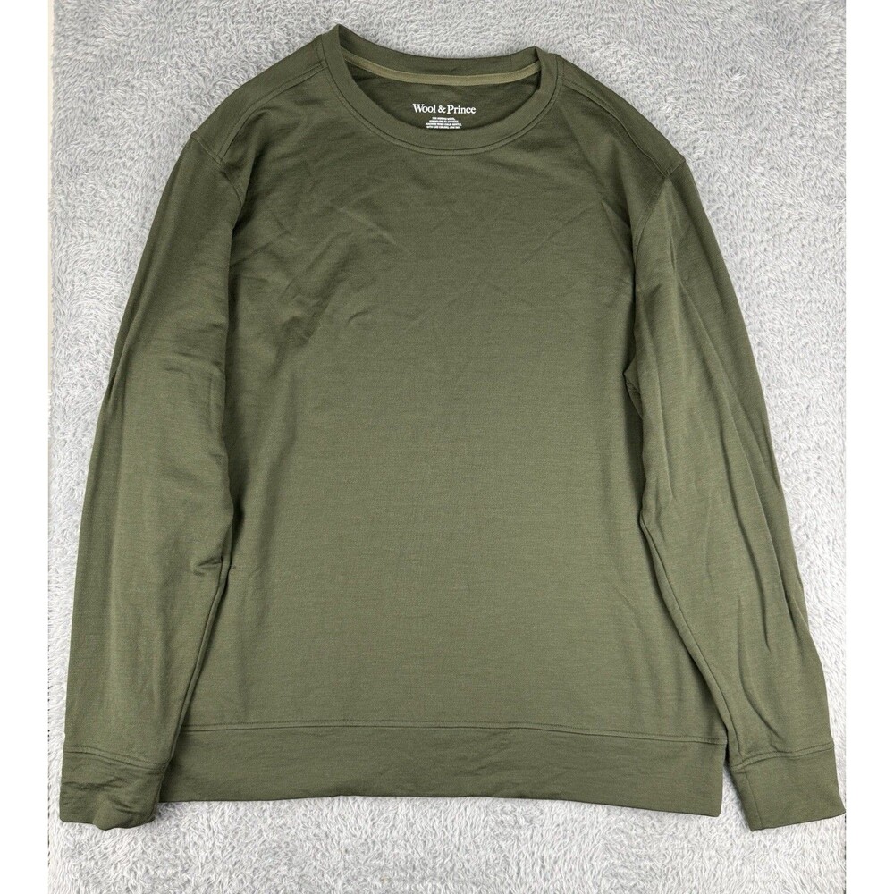 Wool & Prince Merino Wool Long Sleeve Crewneck Shirt Green Mens XXL